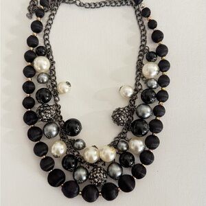 Layered Black, Pearl & Silver Statement Necklace